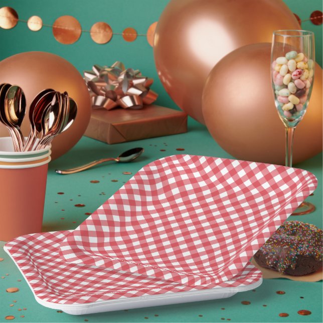 Klassische rote Gingham-Papierplatten Pappteller (Multi)