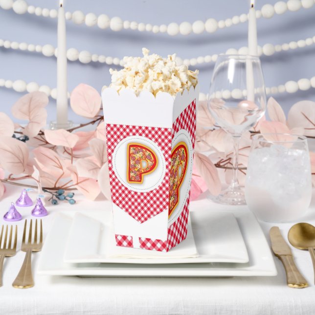 Klassische rote karierte Pizza Initial P Popcorn-B Geschenkschachtel (Hochzeit)