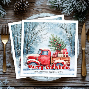 Klassische rote LKW-Weihnachtsszene rustikale Serv Serviette