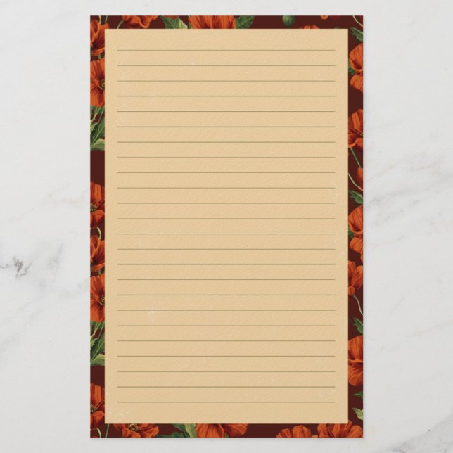 Klassische rote Mohnblumen liniiert Briefpapier (Vorderseite)