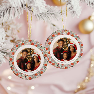 Klassische rote Poinsettie 2-seitige Foto-Weihnach Keramik Ornament