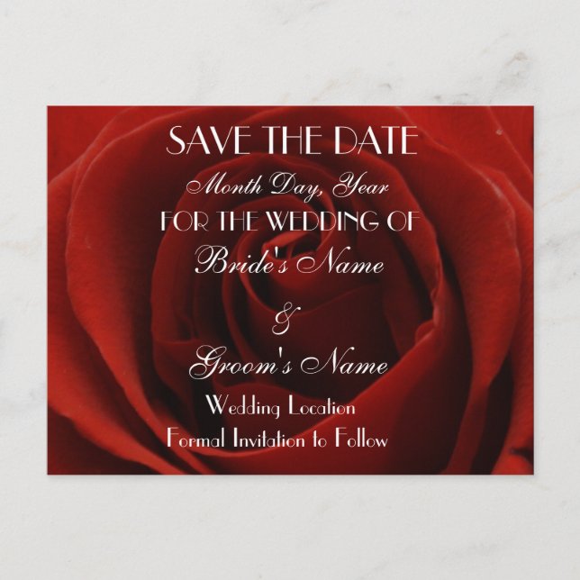 Klassische Rote Rose Save the Date Hochzeitskarte Ankündigungspostkarte (Vorderseite)