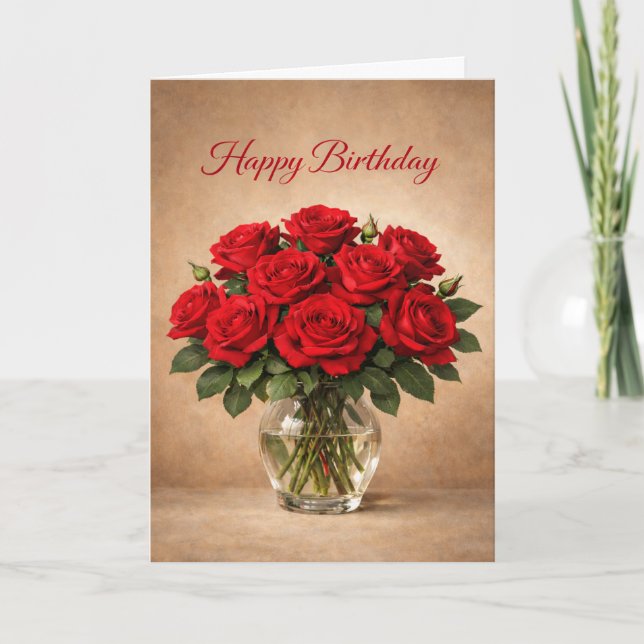 Klassische rote Rosen zum Geburtstag Karte (Vorderseite)