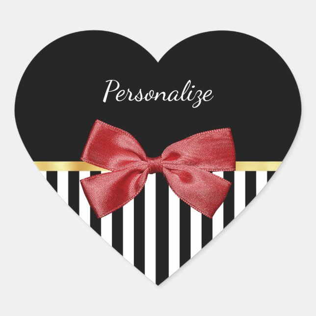 Klassische rote, schwarze und weiße Streifen mit N Herz-Aufkleber (Vorderseite)