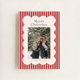 Klassische rote Streifen-Fotoweihnachtskarte Feiertagskarte