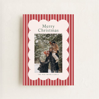 Klassische rote Streifen-Fotoweihnachtskarte Feiertagskarte