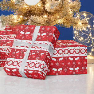 Klassische rote Streifen und Winterhandschuhe Geschenkpapier