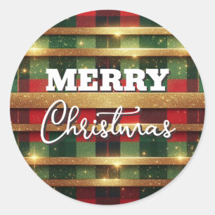 Klassische rote und grüne Karierte glatte Streifen Runder Aufkleber