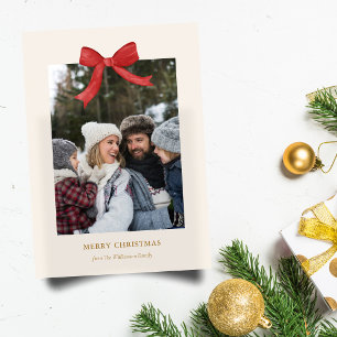 Klassische rote Weihnachts-Schleife, zwei Familien Feiertagskarte