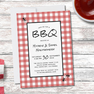Klassische rote weiße Gingham-Ameisen BBQ Picknick Einladung