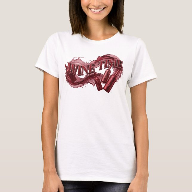 Klassische rote WINE TIME 3D-Textkunst T-Shirt (Vorderseite)