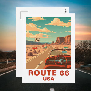 Klassische Route 66 Roadtrip Vintage-Postkarte Postkarte