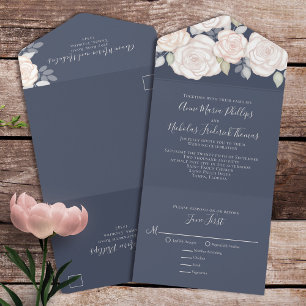 Klassische RSVP-Speiseoption Rosen Blau All In One Einladung