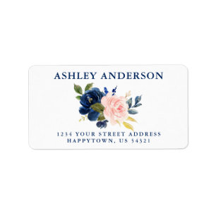 Klassische Rücksendeadresse Blue Pink Floral Weddi Adressaufkleber
