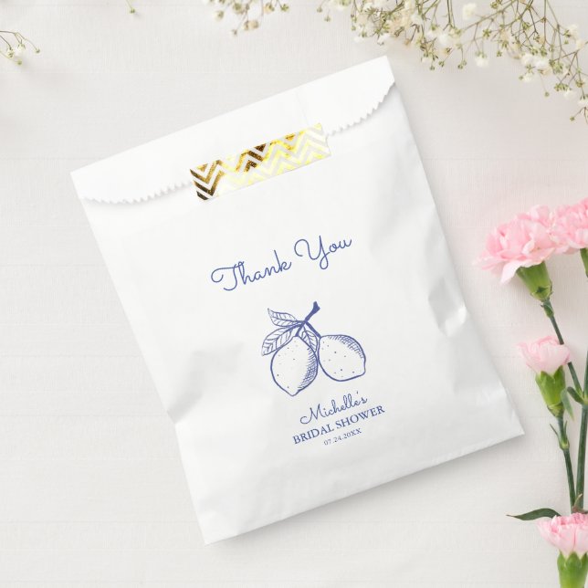 Klassische Rustikale Blaue Zitronen-Brautjungfer-A Geschenktütchen (Versiegelt)