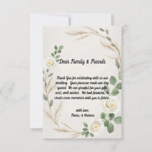Klassische Rustikale Boho Rose & Pampas Grass Wedd Dankeskarte