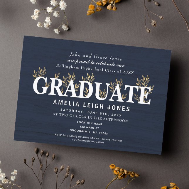 Klassische Rustikale Gold Leaf Graduation Party Einladung (Von Creator hochgeladen)
