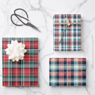 Klassische Rustikale Rot & Grün Karierte Streifen  Geschenkpapier Set