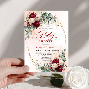 Klassische rustikale tiefrote florale Babyparty-Ei Einladung