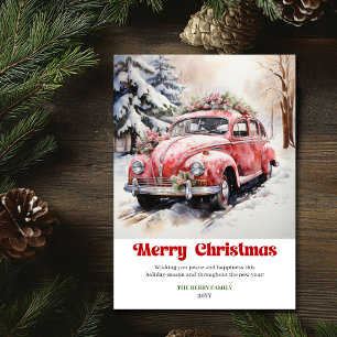 Klassische rustikale Weihnachtsszene rosa Autodesi Feiertagskarte