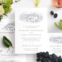 Klassische rustikale Weingut-Illustration Hochzeit