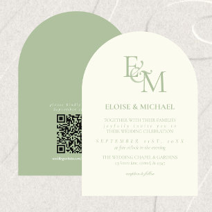 Klassische Sage-Grün-Monogramm-Minimalist-Hochzeit Einladung