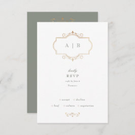 klassische Salbeigrün, elegante goldfarbene Monogr RSVP Karte