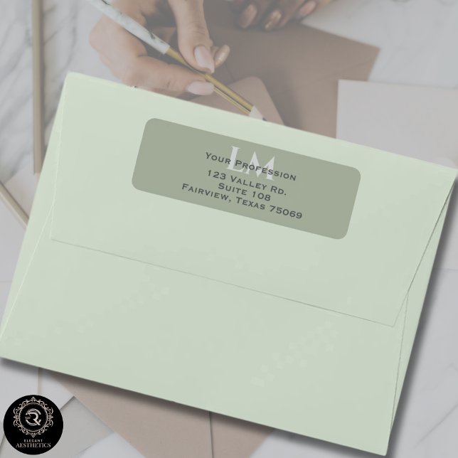 Klassische Salbeigrüne Monogramm-Branding-Adresse (Classic Sage Green Monogram Branding Address Label)