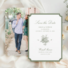 Klassische Salbeigrüne Monogramm-Foto-Hochzeit Save The Date