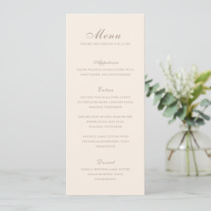 Klassische Sandy Neutrale Elegante Hochzeit Menükarte