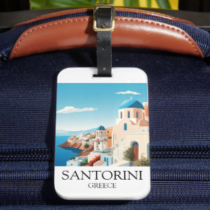 Klassische Santorini-Reisekunst - Vintage-Griechen Gepäckanhänger