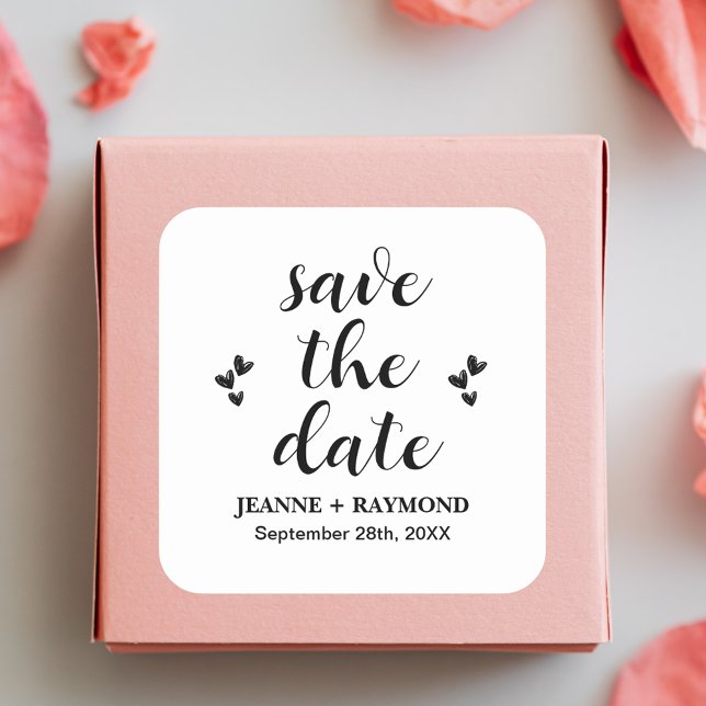 Klassische Save the Date Hochzeitsankündigung Quadratischer Aufkleber (Von Creator hochgeladen)