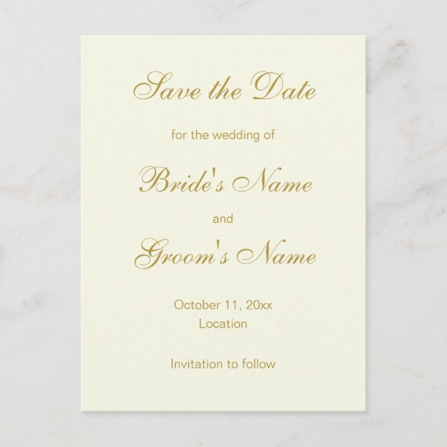 Klassische Save the Date Postkarten in Creme und G (Vorderseite)