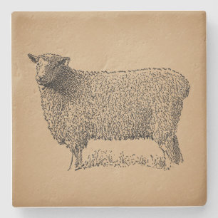 Klassische Schaf-Kunst-Illustration Antike Farmtie Steinuntersetzer