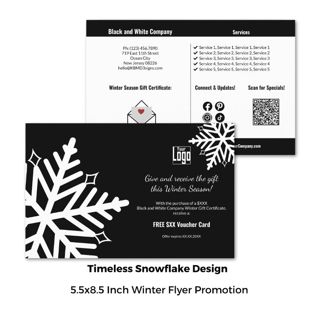 Klassische Schneeflocken Winter Werbeaktion Schwar Flyer (5.5X8.5 Inch, Classic Snowflake Winter Promotion Black & White Flyer)