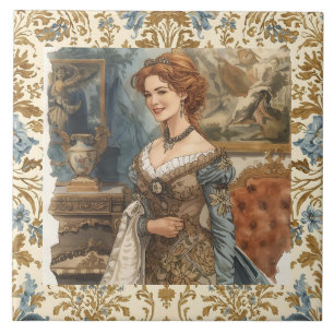 Klassische, schöne Dame mit floraler Eleganz Fliese
