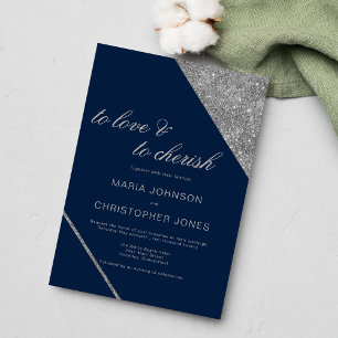Klassische Schrift Silber-Glitzer-Hochzeit Einladung