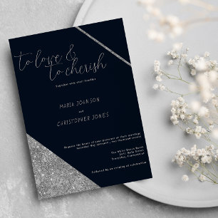 Klassische Schrift Silber-Glitzer-Hochzeit Einladung