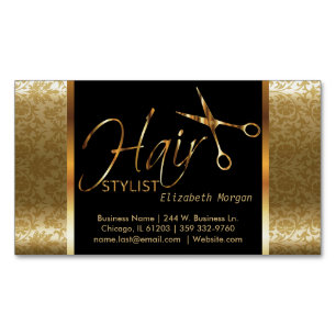 Klassische Schwarz-Gold-Damaskus-Haarstylistin Magnetische Visitenkarte
