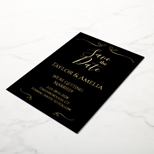 Klassische Schwarz-Gold-Foil-Hochzeit speichern Si Folieneinladung (Gedreht)