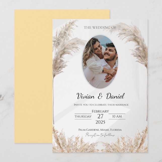 Klassische Schwarz & Gold-Hochzeit Einladung (Vorne/Hinten)