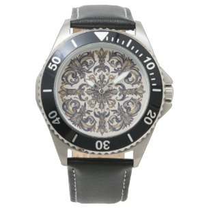 Klassische Schwarz-Gold-Mosaik-Artwork, Men Watch Armbanduhr