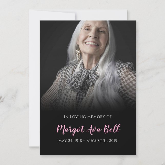 Klassische Schwarz-Pink-Gedenkkarte Einladung (Vorderseite)