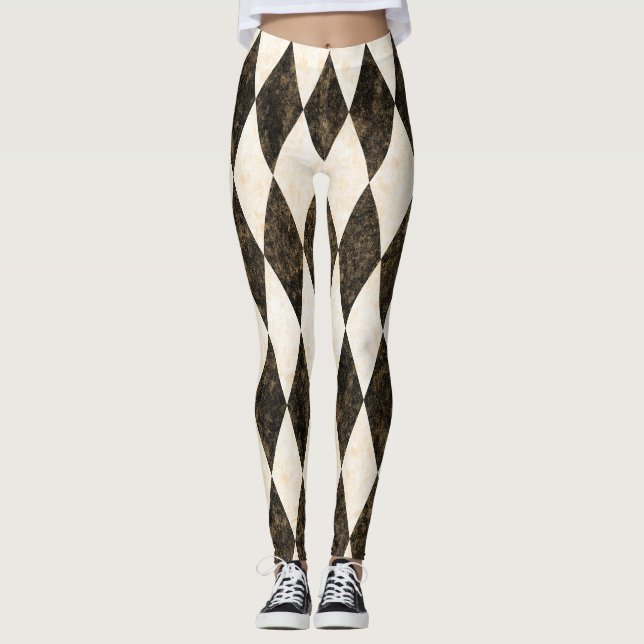Klassische Schwarz-weiß-Creme Harlequin Diamond Ra Leggings (Vorderseite)