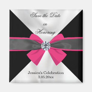 Klassische Schwarz & Weiß Drapery mit Magenta Bow Magnet