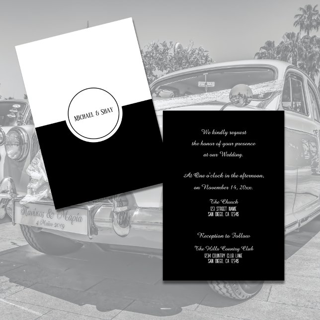 Klassische Schwarz-Weiß-Einladungs-Flachkarte Einladung (Classic Black & White Wedding Invitation)