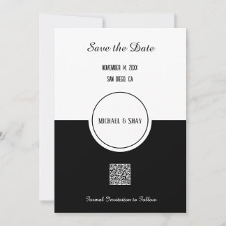 Klassische Schwarz-Weiß-Einladungskarte "Save the Save The Date
