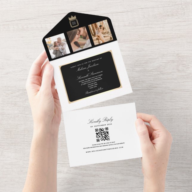 Klassische Schwarz-Weiß-Foto-Hochzeit All In One Einladung (Abreißen)