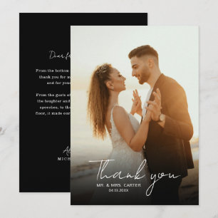 Klassische Schwarz-Weiß-Handschrift-Hochzeit Dankeskarte