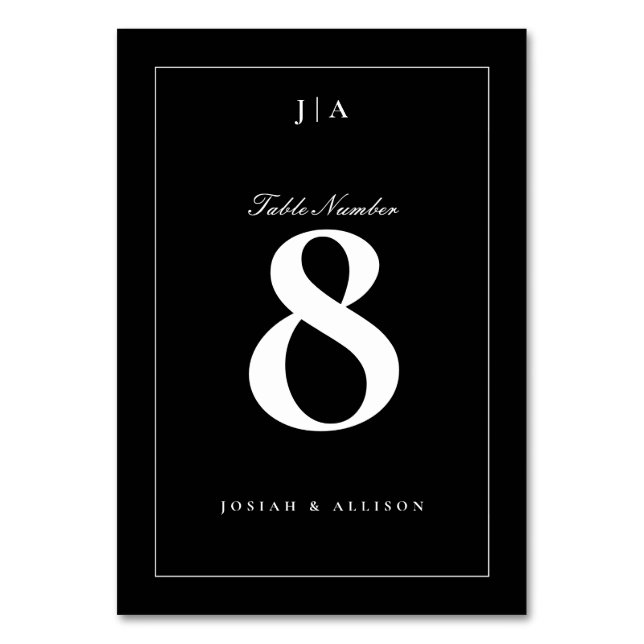 Klassische Schwarz-Weiß-Hochzeit Tischnummer (Vorderseite)